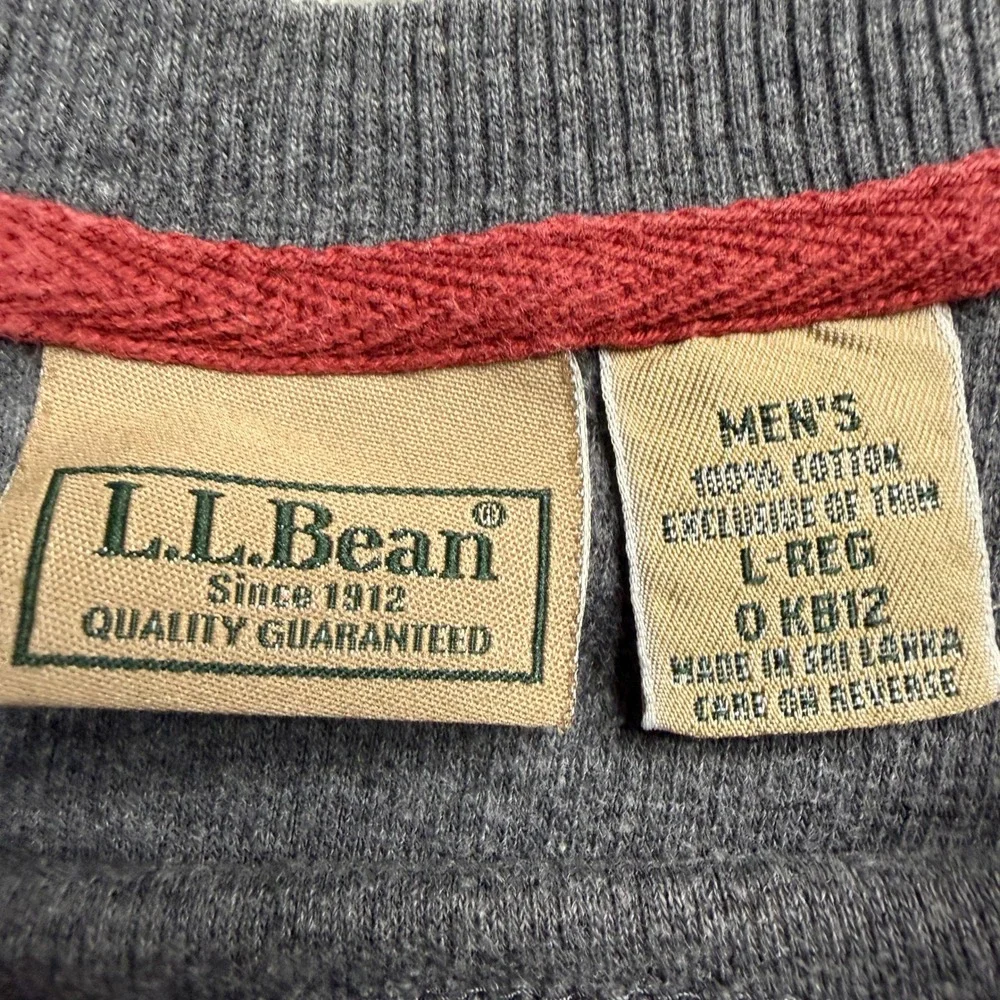 LL Bean Mens Waffle Knit Thermal Shirt Gray Long Sleeve Cotton Crewneck Large
